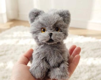 Handmade Gray Cat Mini Plush | Keychain, Bag Charm, Pet Keepsake Gifts