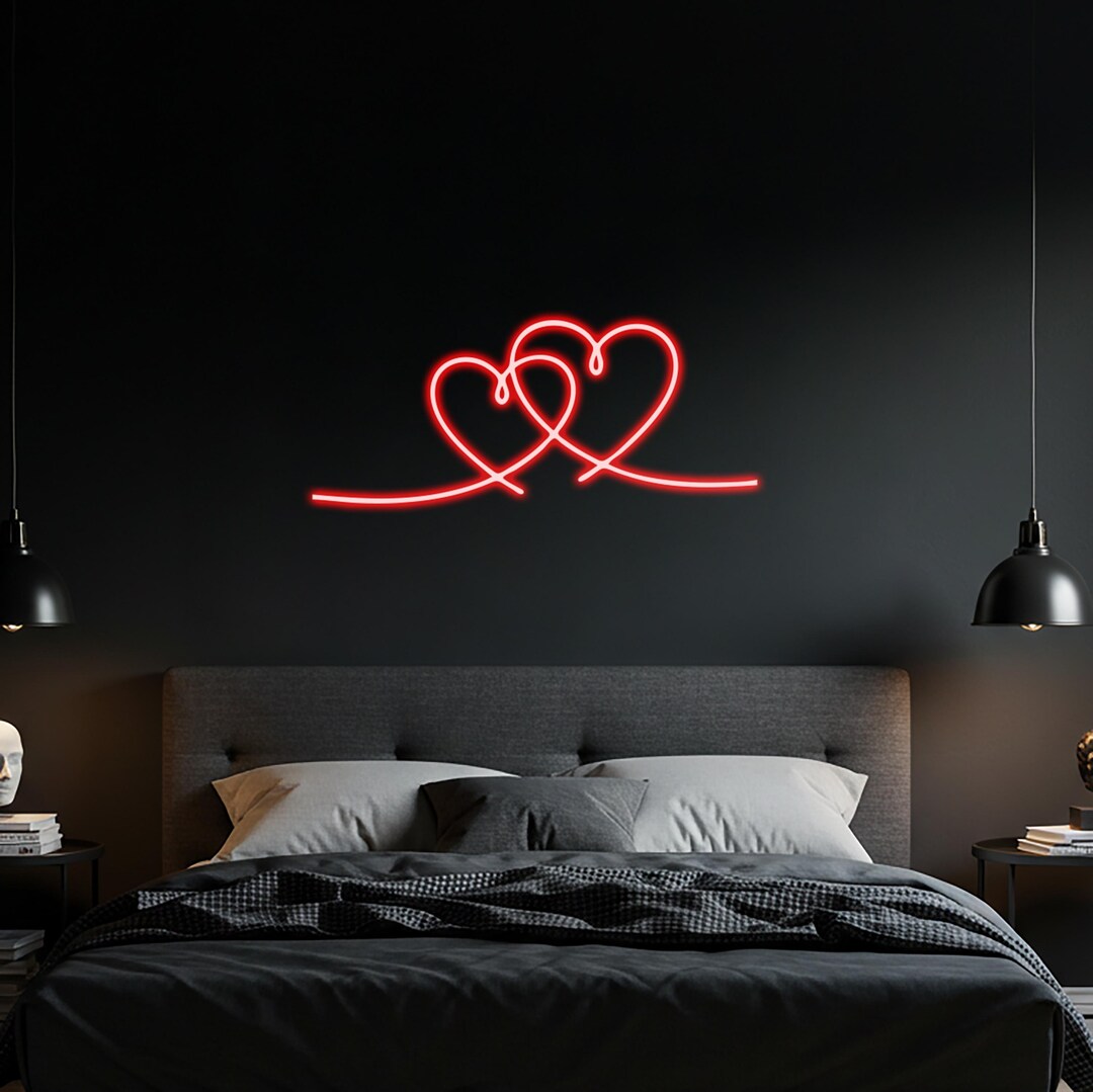 Double Heart Neon Sign, Romantic LED Wall Light, Bedroom Decor, Wedding ...