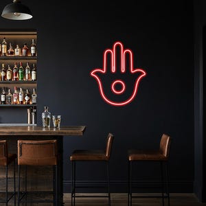 Hamsa Hand Neon Sign, LED Wall Light, Evil Eye Protection Decor, Spiritual Room Accent, Plug In Neon Art, Boho Wall Light, Symbol of Power