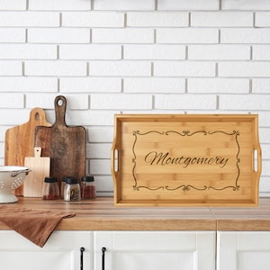 Personalized Bamboo Serving Tray, Engraved Kitchen Decor