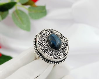 Labradorite Sterling Silver Poison Ring | Boho Locket Jewelry