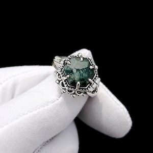 Moss Agate Pill Box Ring: 925 Sterling Silver Locket Ring