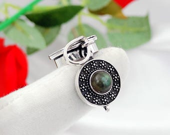 Vintage Labradorite Locket Pendant-925Silver  Handmade Poison Pendant-Locket Pillbox Pendant-Compartment Gemstone Pendant-Gift For Her