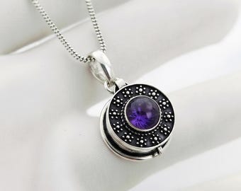Vintage Amethyst Locket Pendant-925Silver  Handmade Poison Pendant-Locket Pillbox Pendant-Compartment Gemstone Pendant-Gift For Her
