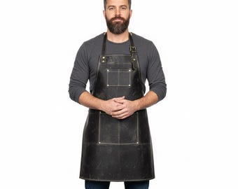 Leather Workshop Apron — Heavy Duty Carpenter Tool Apron with Multiple Pockets & Riveted Design