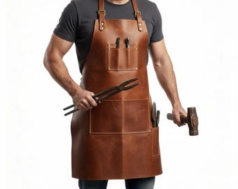Premium Leather Tool Apron — Vintage-Style Workshop Apron for Woodworking, Crafts & BBQ, Handmade Gift