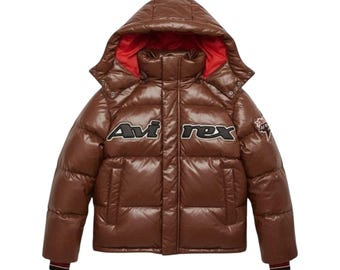 Avirex Echtlederjacke - Kugelbomber mit Kapuze, Herren Wintermantel im Aviator-Stil