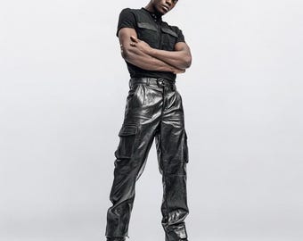 Vintage schwarze Leder Bikerhose für Herren - Echte Rindsleder Slim Fit Motorradhose - Klassische Reiterhose