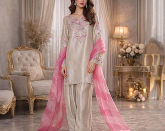 Designer Sheesha Silk Farshi Shalwar Suit | Pakistani Indian 3PC Salwar Kameez | Luxury Eid & Festive Outfit