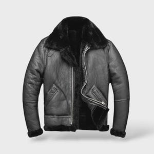 Mens Black Vintage B3 Bomber Jacket for Men | Shearling Aviator Leather Coat | Real Sheepskin Pilot Flying Jacket