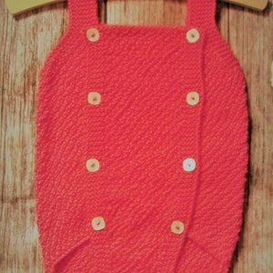 Baby's infants hand knitted soft raspberry pink romper all in one outfit with buttons OOAK diaper cover shorts bodysuit overalls photo prop image 2