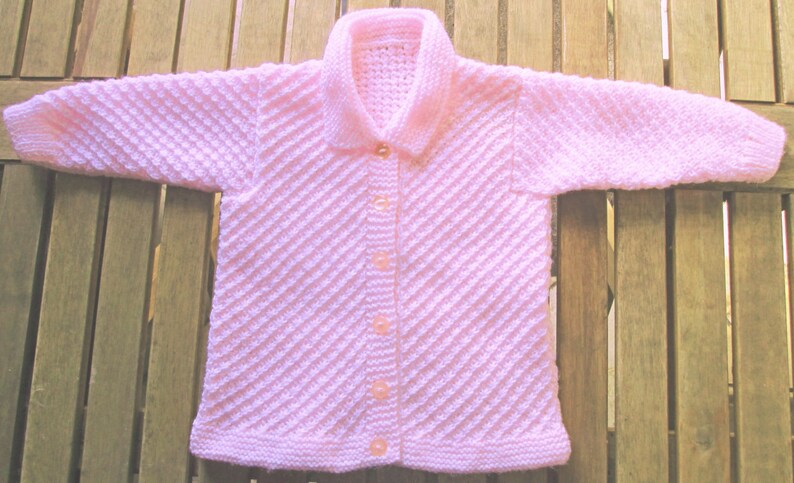 Baby infant girl hand knitted pale pink matinee outfit of image 1