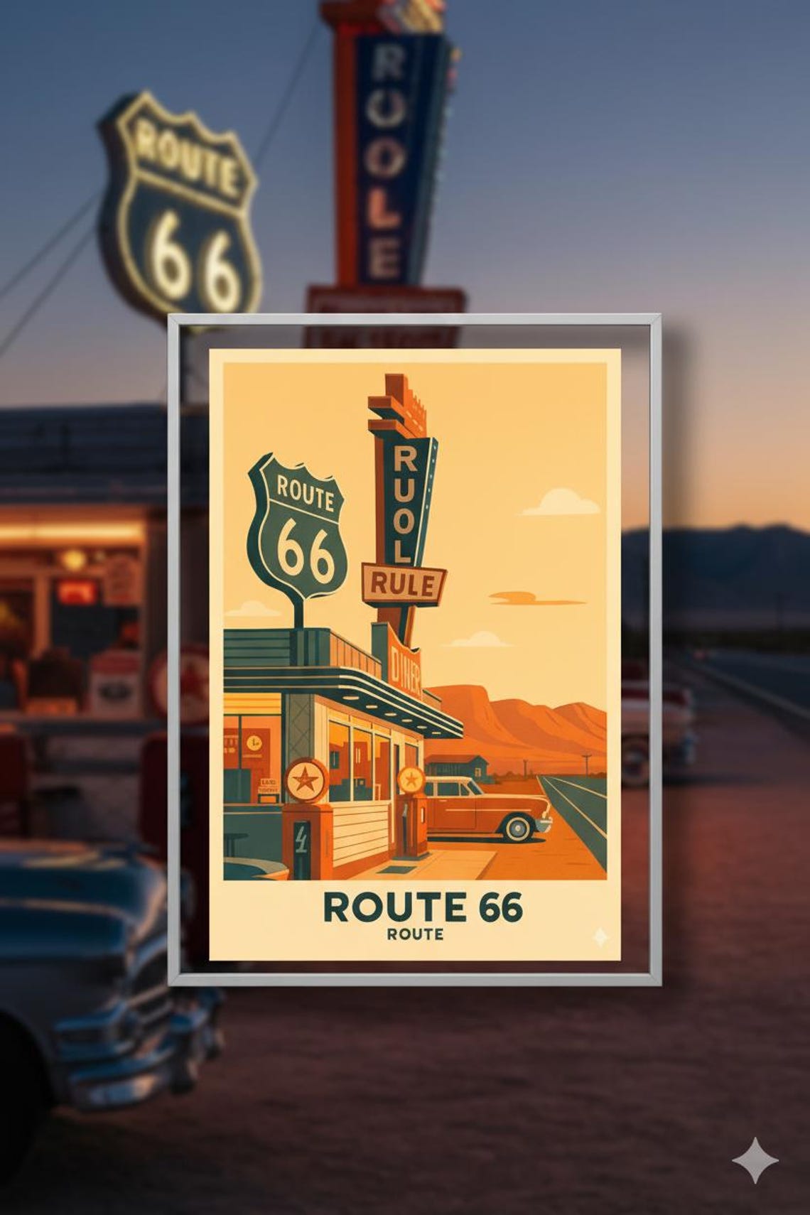 Vintage Route 66 Travel Poster Retro American Diner Wall Art Print ...