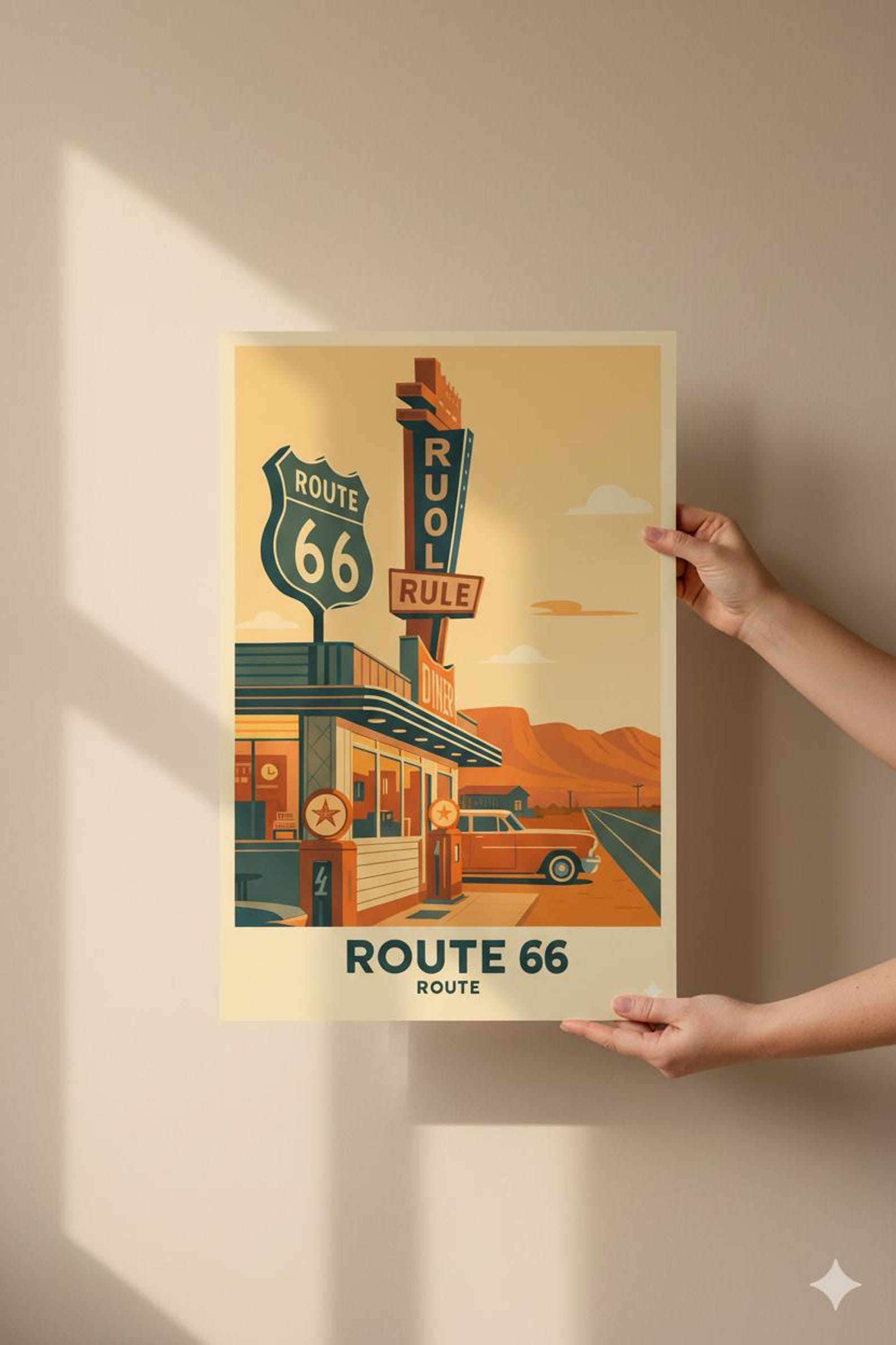 Vintage Route 66 Travel Poster Retro American Diner Wall Art Print ...