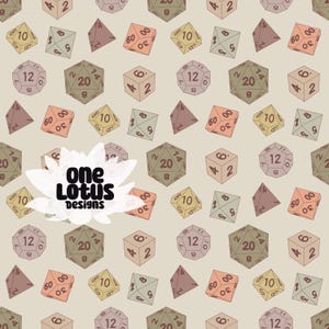 DND-tärningar sömlösa mönster i mysiga neutrala färger