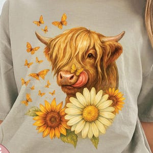 Highland Cow With Sunflowers Png, Cow Long Hair Clipart, Funny Highland Cow Png, Western Cow Png, Sunflower Clipart, Designs Cow Shirt