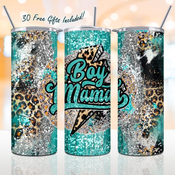 Boy Mama Leopard Thunder 20oz Skinny Tumbler, Straight/Tapered Wrap Png Sublimation, Mama Tumbler, Mother's Day Tumbler, Digital Download