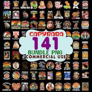 141 Designs Cute Capybara PNG, Funny Capybara Bundle Png, Anime Cartoon PNG, Capybara Quotes Png, Capybara Bundle Png, Commercial Use