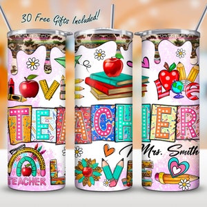 Teacher Custom Name 20oz Skinny Tumbler Wrap Png, Personalized Teacher Tumbler Wrap Png Sublimation, Digital Download