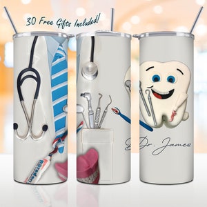 Personalized Dentist 20oz Skinny Tumbler, Straight/Tapered Wrap Png Sublimation, Dental Tumbler, Digital Download