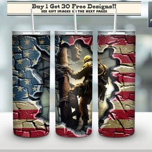 Lineman American Flag Tumbler Skinny 20 Oz Png Tumbler Straight & Tapered Wrap Png Sublimation, Father's Day Tumbler