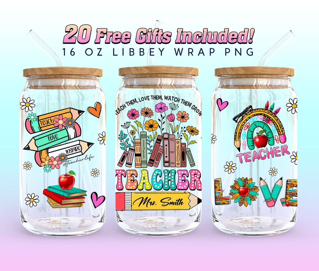 Teacher Custom Name 16oz Glass Can Png, Teacher 16oz Libbey Png ...