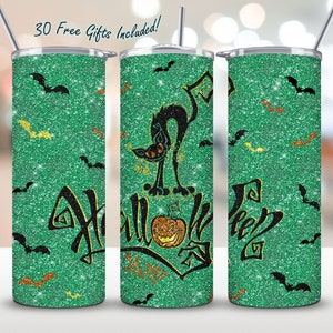 Halloween Black Cat 20 Oz Skinny Tumbler Diseño Png, Halloween Tumbler Straight & Tapered Wrap Png Sublimación, Halloween Tumbler Wrap Png