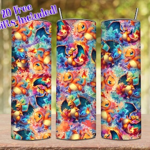 Poke Monsters 20oz Skinny Tumbler Png, Video Game Tumbler Png, Cartoon Characters Wrap Png, Cartoon Movies Tumbler Png, Digital Download