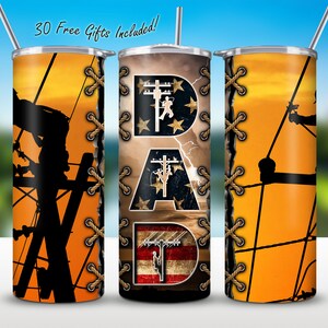 Lineman Dad 20oz Skinny Tumbler Wrap Png Sublimation, Father's Day Tumbler, 20oz Tumbler Full Wrap Template