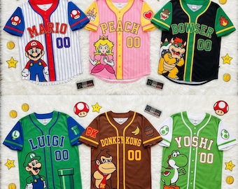 Super Mario Baseball Jersey for Kids – Mario, Luigi, Yoshi, Bowser, Peach Shirt, Nintendo Gaming Outfit Gift for Boys Girls, Y2K Jersey
