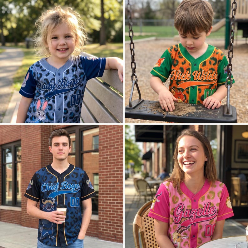 Zootopia Baseball Jersey, Judy Hopps Nick Wilde Flash Gazelle Clawhauser Leopard Glitter Shirt, Disney Family Matching Gift image 2