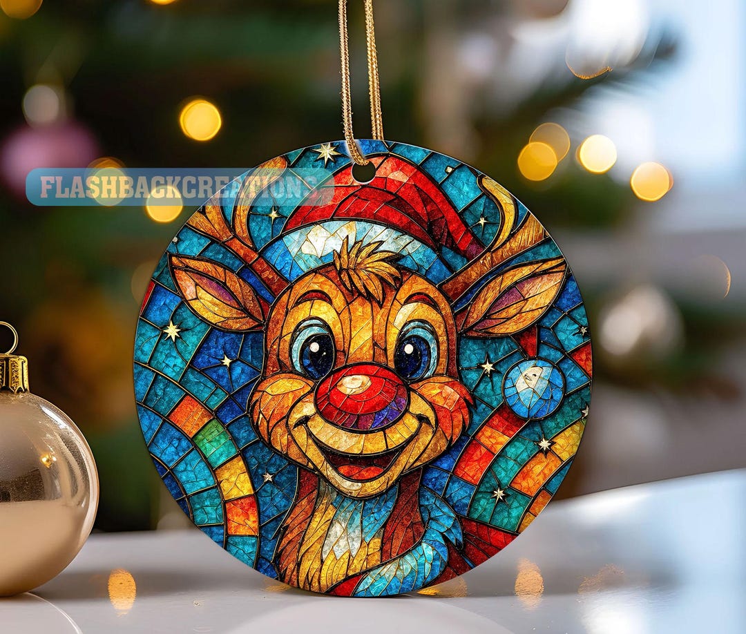 Stained Glass Cute Rudolph Ornament Png, Rudolph Christmas Ornament Png ...