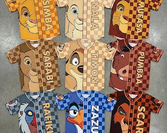 Lion King Baseball Jersey Kids – Simba Nala Timon Shirt, Disney Animal Outfit, Birthday Gift Boy Girl, Toddler Cartoon Kids Jersey