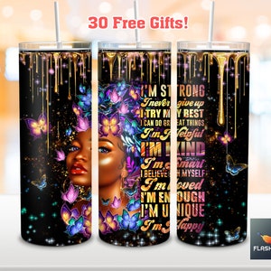 Sono forte, non mi arrendo mai, provo il mio meglio, design png per tumbler magro da 20 once, sublimazione png per tumbler avvolgente per ragazza nera, png per tumbler per donne nere