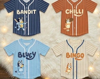 Bluey Baseball Jersey for Kids – Bluey, Bingo, Bandit, Chilli Cartoon Shirt, Cute Family Matching Outfit Gift for Boys Girls, Y2K Jersey