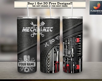 Mechanic Custom Name Tumbler Skinny 20 Oz Png Tumbler Straight & Tapered Wrap Png Sublimation, Father&#39;s Day Tumbler