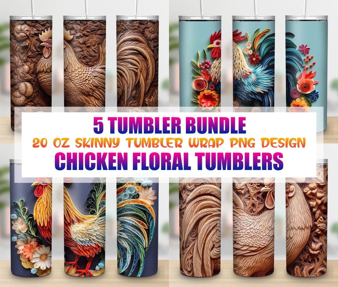 3D Chicken 5 Designs 20 Oz Skinny Tumbler Wrap Png Bundle, Chicken ...