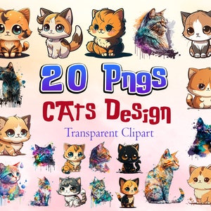 20 Designs Cute Cats Bundle Png, Adorable Cats Png, Cute Cats Clipart, Cats Png Digital Download