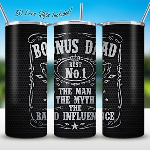 Bonus Dad Best No.1  20oz Skinny Tumbler, Retro Bonus Dad Tumbler, Straight/Tapered Tumbler Wrap Png Sublimation, Father&#39;s Day Tumbler