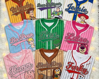 Toy Story Baseball Jersey Kids – Woody Buzz Lightyear Jessie Rex Lotso Shirt, Disney Pixar Character Outfit, Birthday Gift for Boys Girls