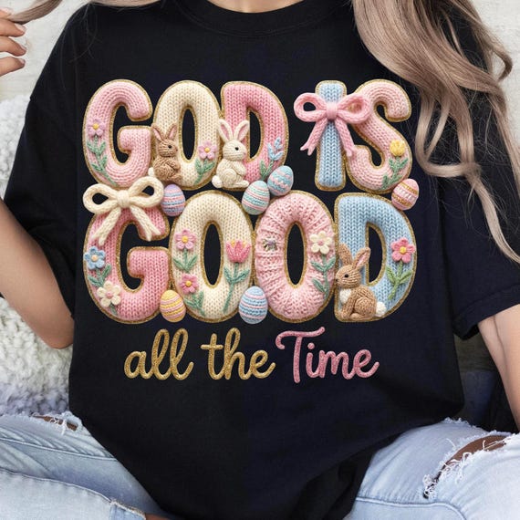 God Is Good All The Time Faux Yarn Png, Latch Hook Yarn Bow Christian Easter Png, Jesus Easter Crochet Png, Easter Yarn Png, Commercial Use