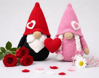 Valentine Garden Gnome Amigurumi Crochet Pattern – Digital Download, Cute Gnome Doll, Handmade Gift, Home Decor, Crochet Patter