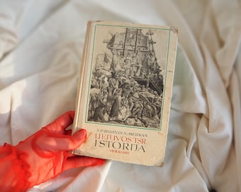 Stary podręcznik do historii Litwy i ZSRR z 1973 roku – Lietuvos TSR Istorija – podręcznik szkolny z czasów ZSRR, dekoracja edukacyjna w stylu retro