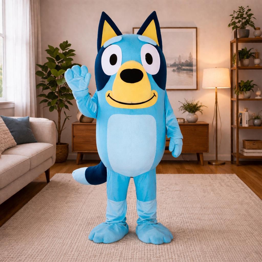 Costume da gufo blu mascotte per Halloween, festa di Natale, taglia