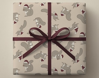 Santa Squirrel Christmas Wrapping Paper - Whimsical Holiday Gift Wrap with Playful Woodland Animals - Unique Festive Paper