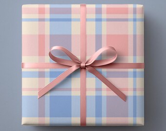 Pastel Plaid Wrapping Paper - Soft Coquette Check Gift Wrap for Valentine’s, Birthdays & Baby Events