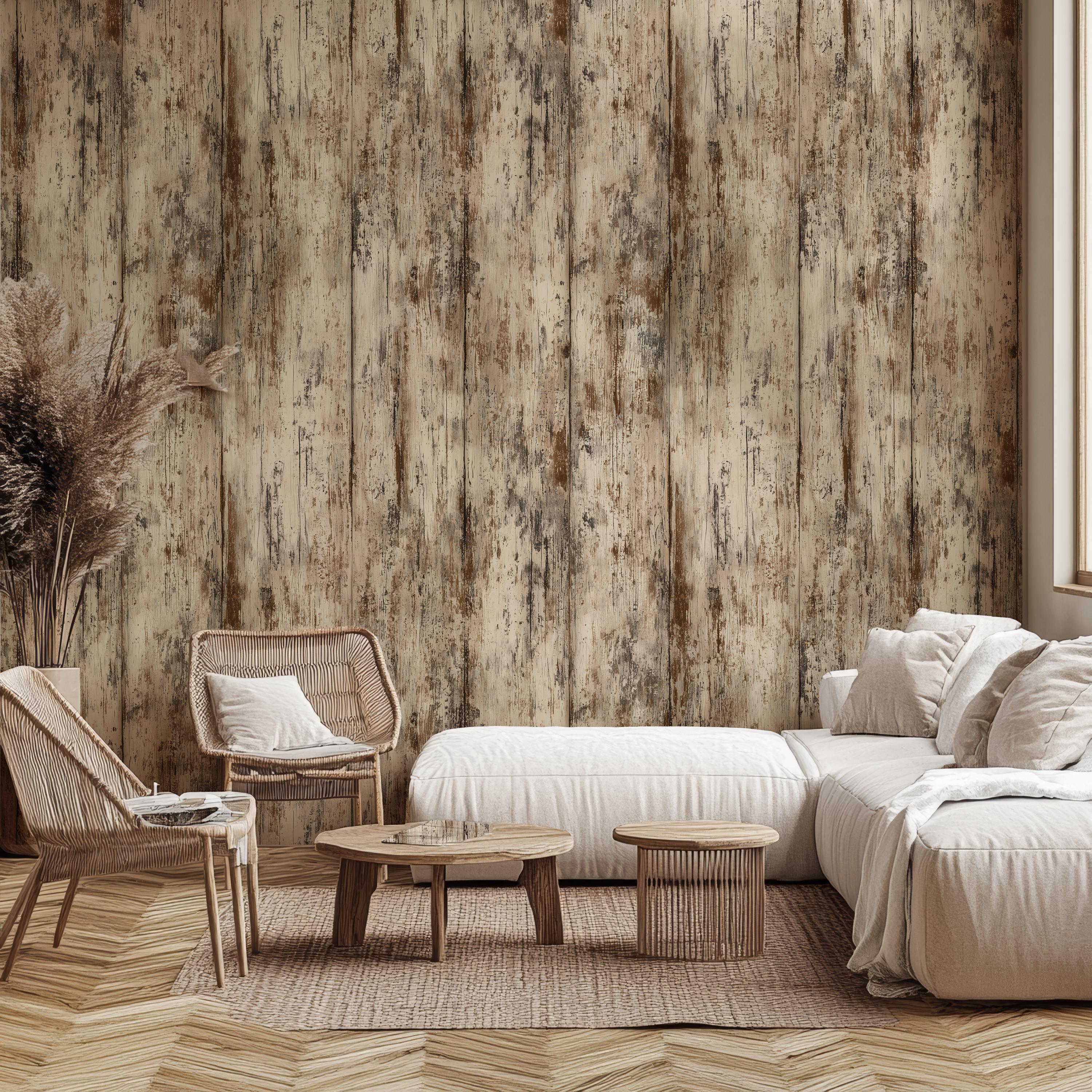 Rustic Wood Textured Beige Wallpaper, Distressed Wood Wall Murals - Etsy