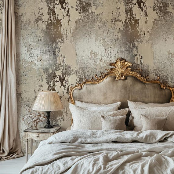Neutral Beige Gray Textured  Plaster Wallpaper Concrete modern Murals (It is non-metallic)