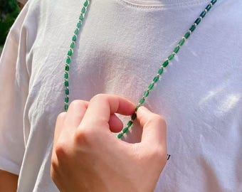 Natural Jadeite Men's Statement Necklace Designer Jadeite Necklace Green Bead Hip-Hop Style Necklace Grade A