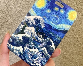 Van Gogh Starry Night Wave Card Holder - Artistic ABS Plastic Badge Holder